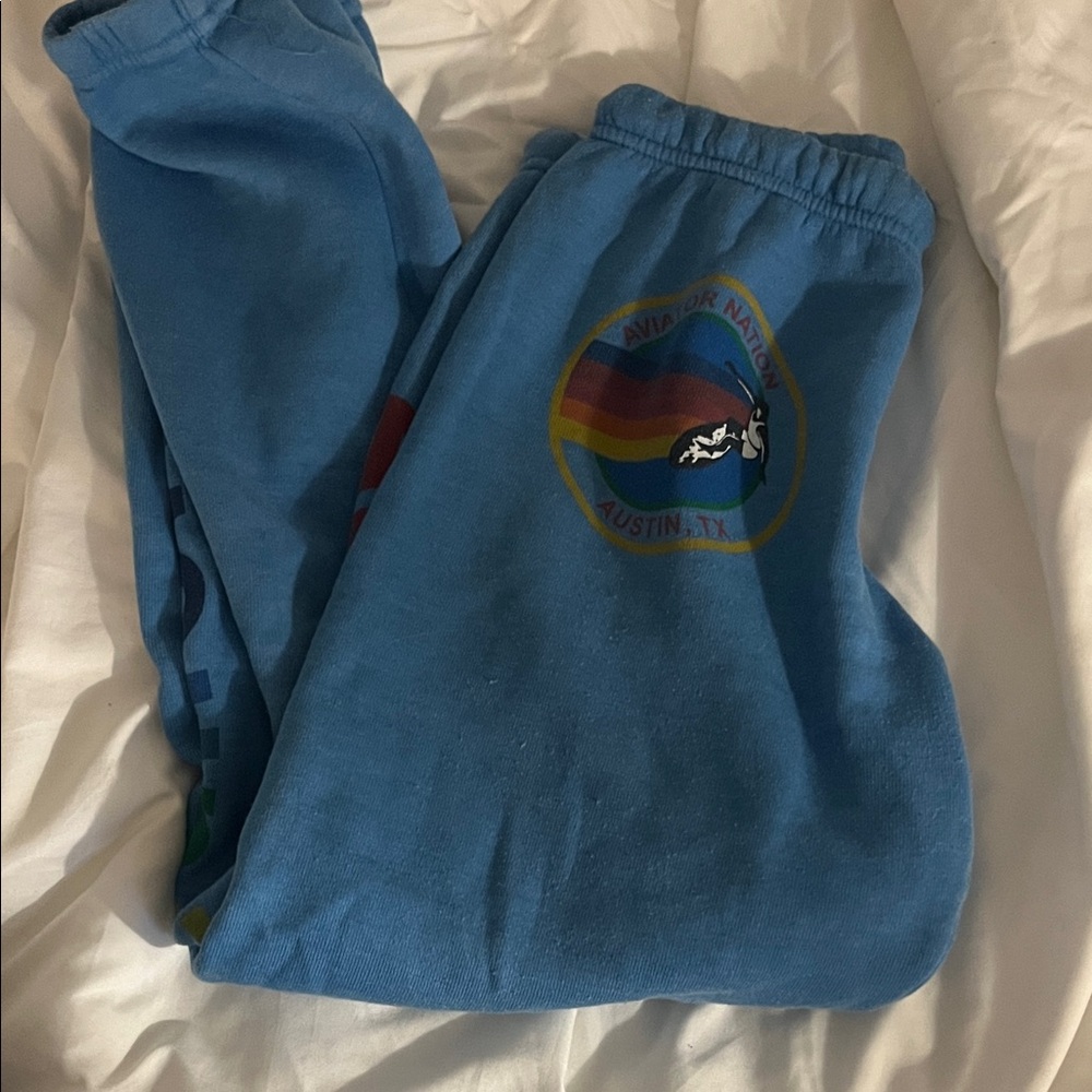Aviator Nation Kids Joggers in Blue with Rainbow Logo